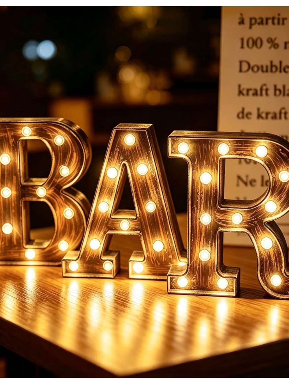 Marquee "BAR" Sign with Bulb Lights - Distressed Bronze Finish